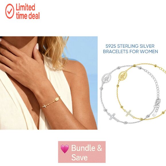 Sterling Silver Cross Charm Bracelet Adjustable Dainty Christian Gift - Picture 8 of 8